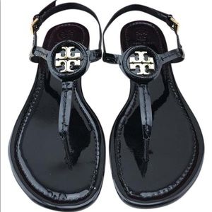 Tory Burch Black Dillan Patent Leather Sandals